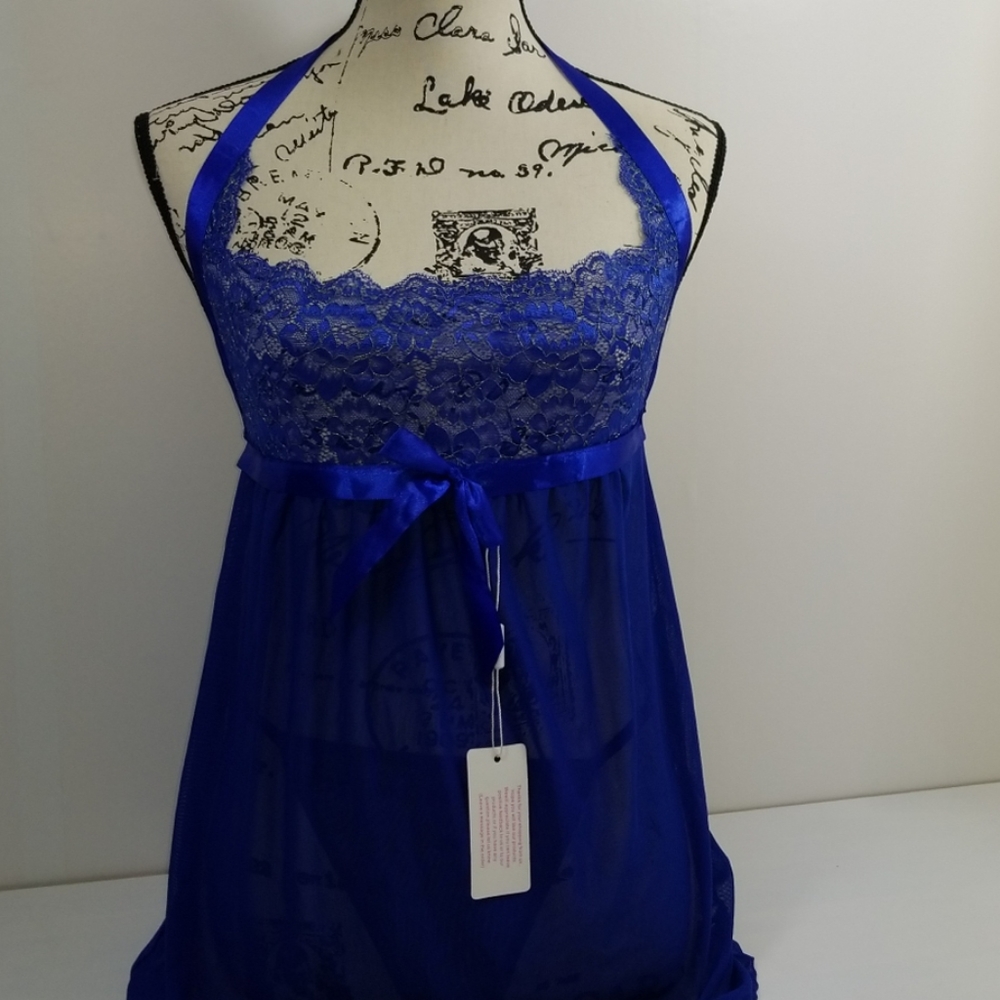 NWT Blue & Gold Ribbon Tie Nighty Ruzishun